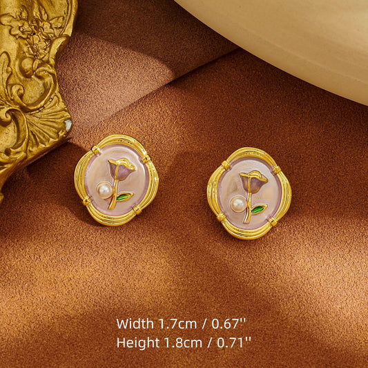 Enamel Oil Painting Vintage Stud Earrings
