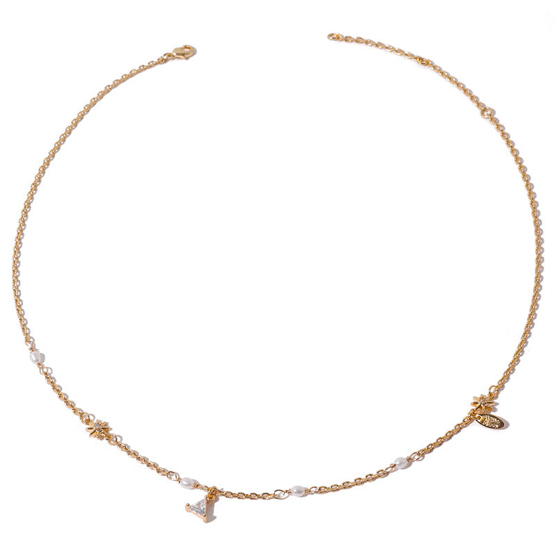 Minimalist Rhinestone and Pearl Star Necklace