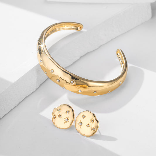 Retro Minimalist Rhinestone Bracelet and Earrings Set