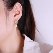 Load image into Gallery viewer, French Sleek Hoop Pearl Earrings

