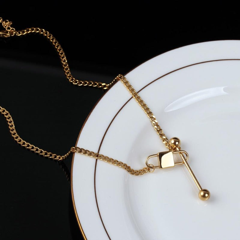 Lock and Bar Pendant Necklace