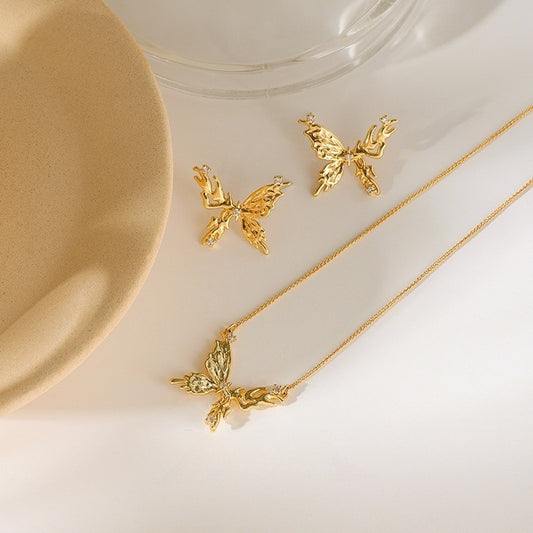 Chic Rhinestone Butterfly Necklace and Earrings Set