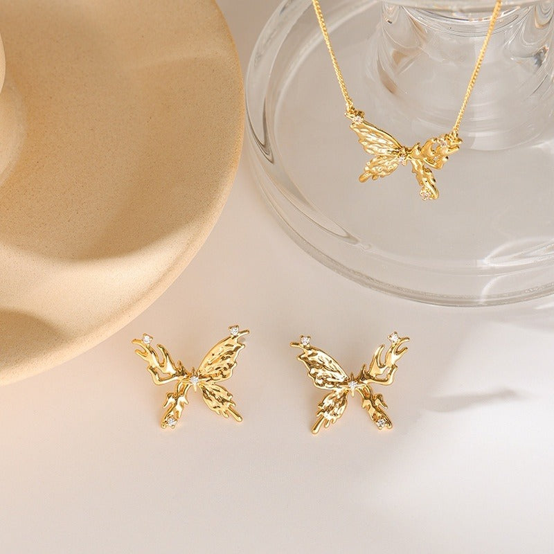 Chic Rhinestone Butterfly Necklace and Earrings Set