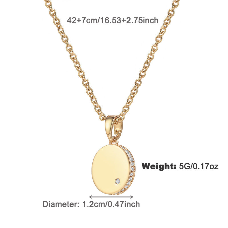 Classic Rhinestone Mirror Round Pendant Necklace Earrings Set