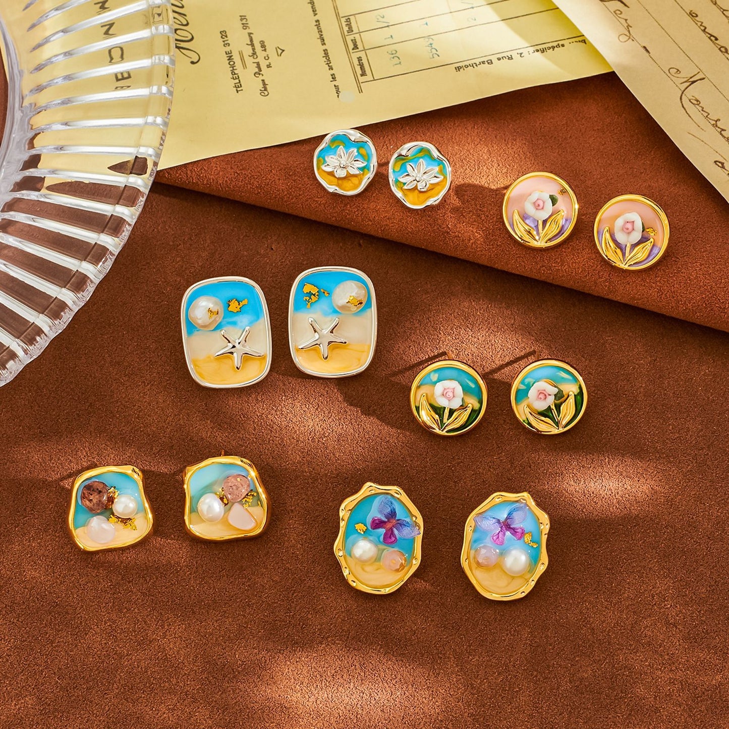 Enamel Oil Painting Vintage Stud Earrings