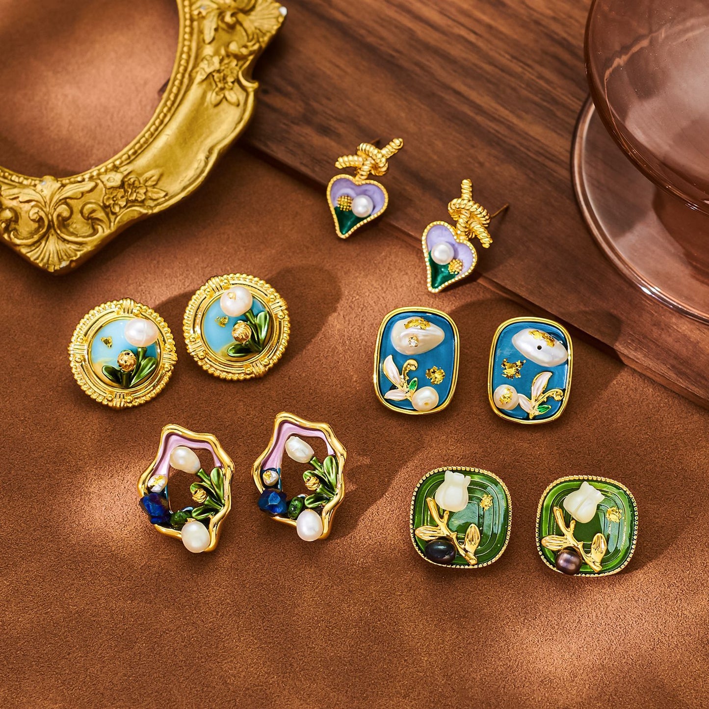 Enamel Oil Painting Vintage Stud Earrings