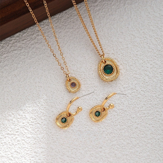 French Emerald Antique Pendant Earrings Necklace Set