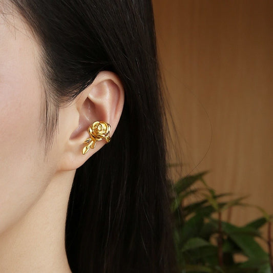 Golden Carve Rose Ear Cuff