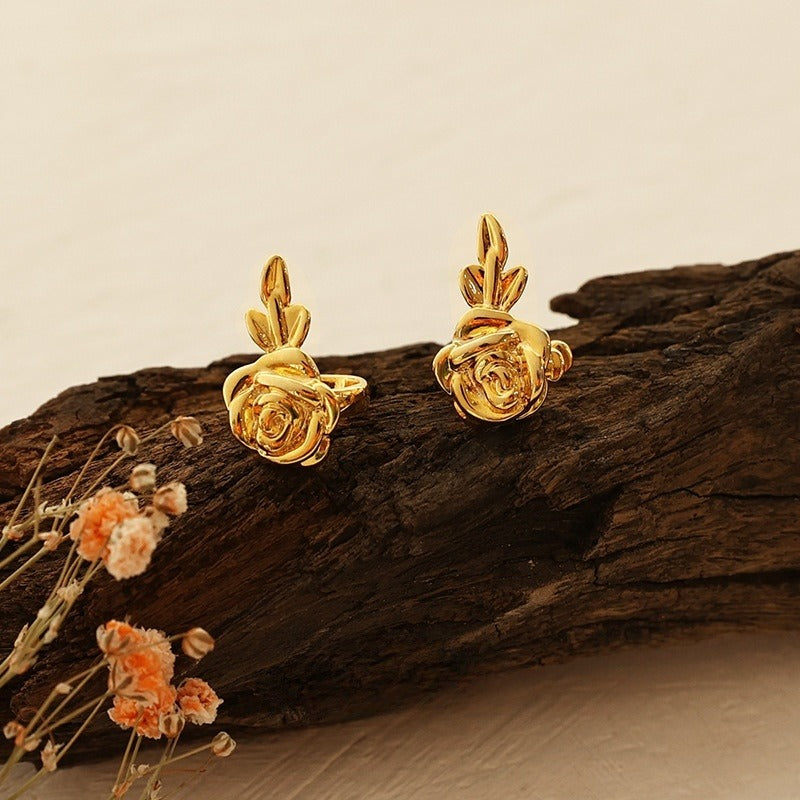 Golden Carve Rose Ear Cuff