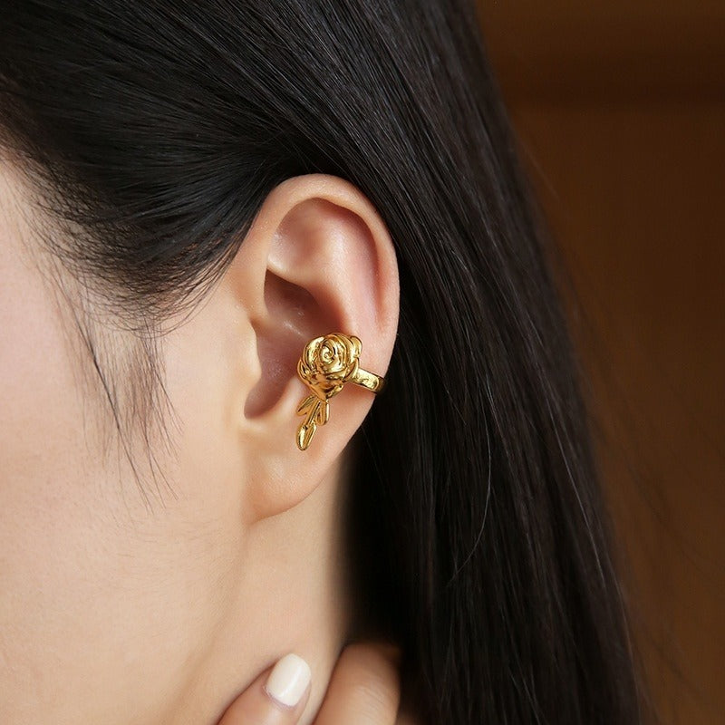 Golden Carve Rose Ear Cuff