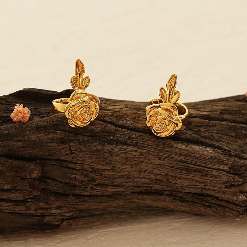 Golden Carve Rose Ear Cuff