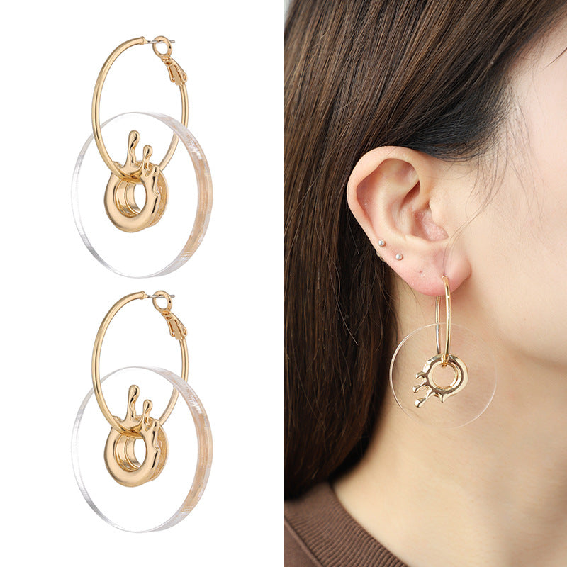 Irregular Melting Liquid Metal Crystal Hoop Earrings