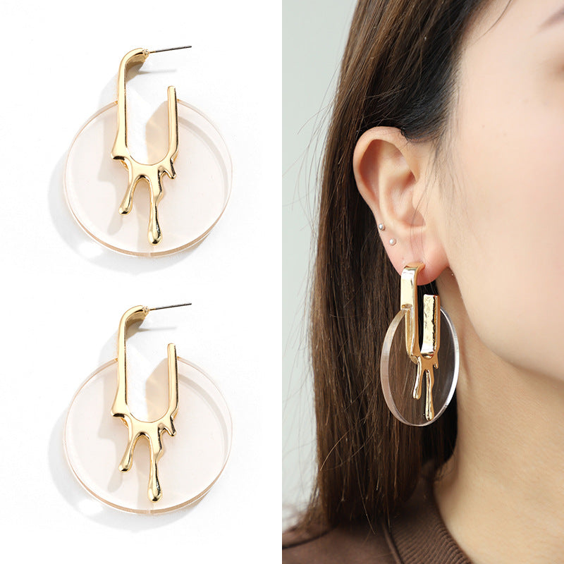 Irregular Melting Liquid Metal Crystal Hoop Earrings