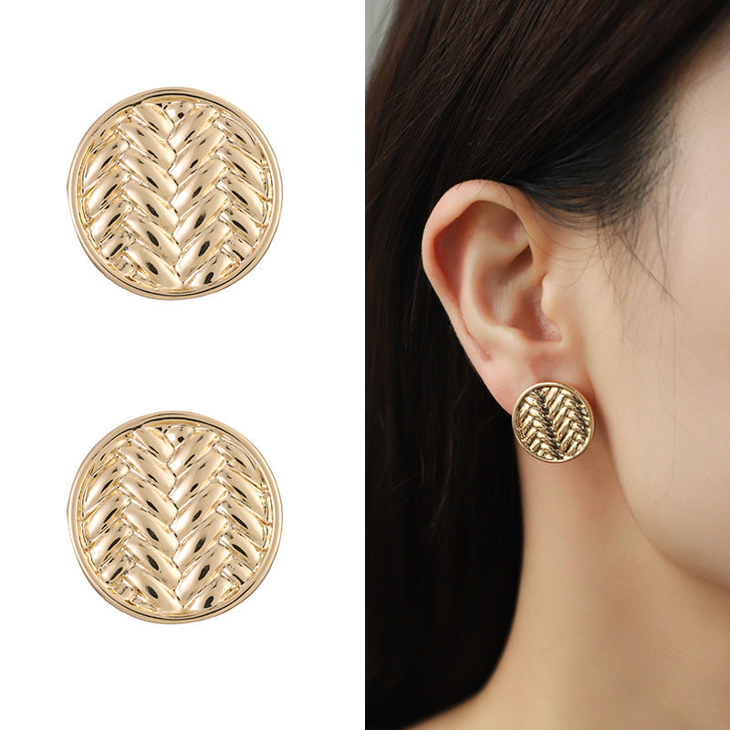 Minimalist Woven Pattern Round Pendant Earrings