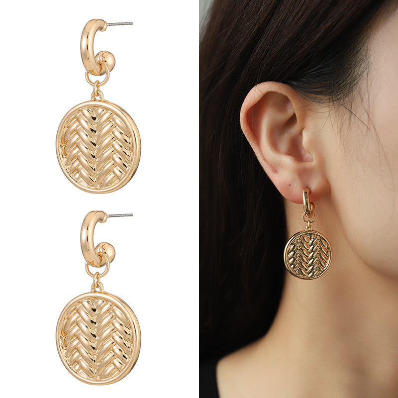 Minimalist Woven Pattern Round Pendant Earrings