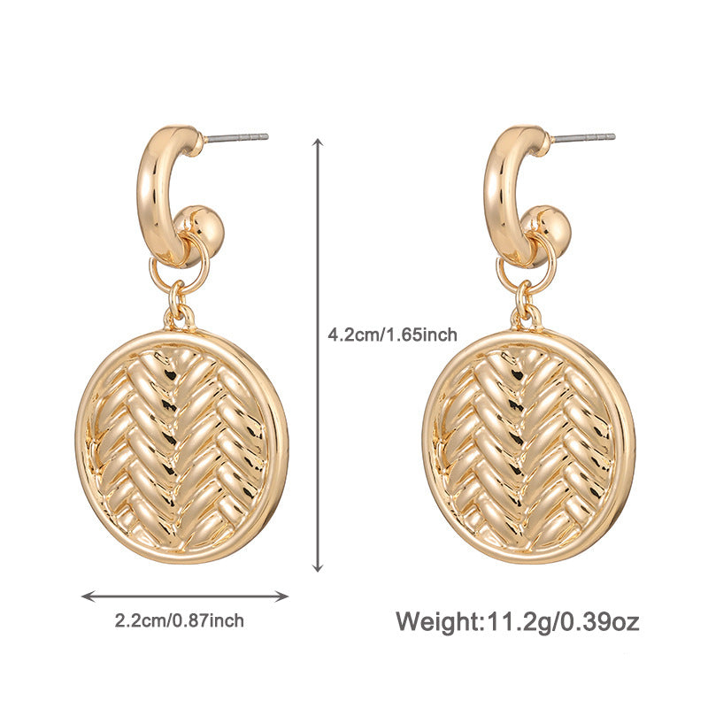 Minimalist Woven Pattern Round Pendant Earrings