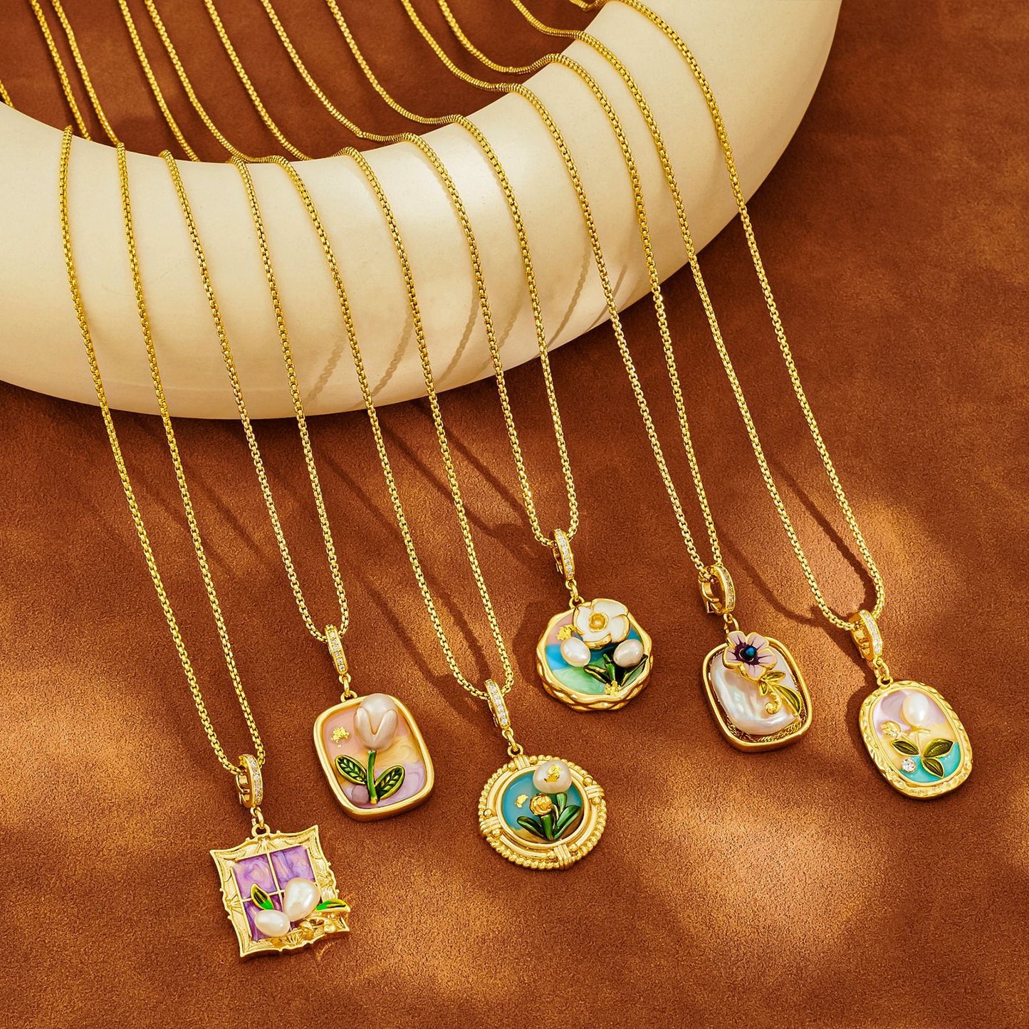 Enamel Oil Painting Pendant Flower Necklace