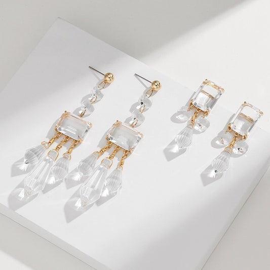 Unique Shaped Glass Diamond Tassel Earrings