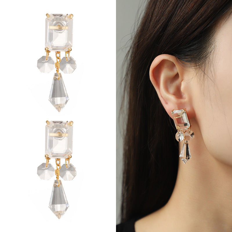 Unique Shaped Glass Diamond Tassel Earrings