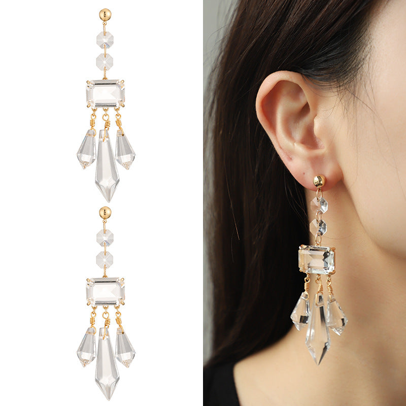 Unique Shaped Glass Diamond Tassel Earrings