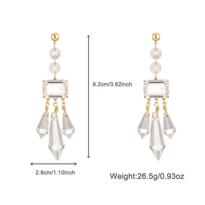 Unique Shaped Glass Diamond Tassel Earrings