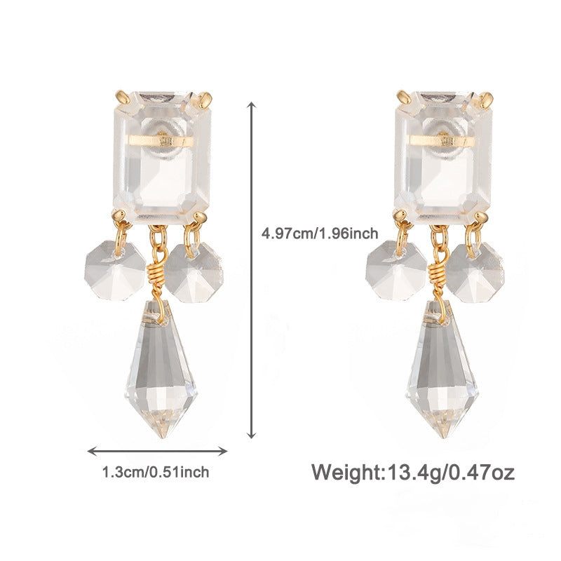 Unique Shaped Glass Diamond Tassel Earrings