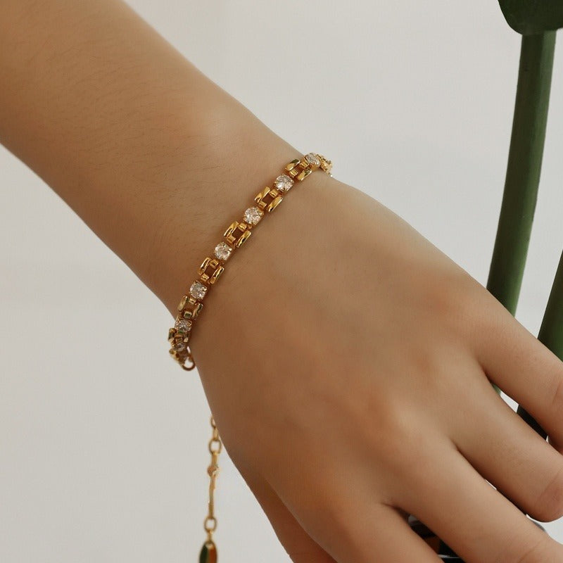 Vintage Rhinestone Block Chain Bracelet