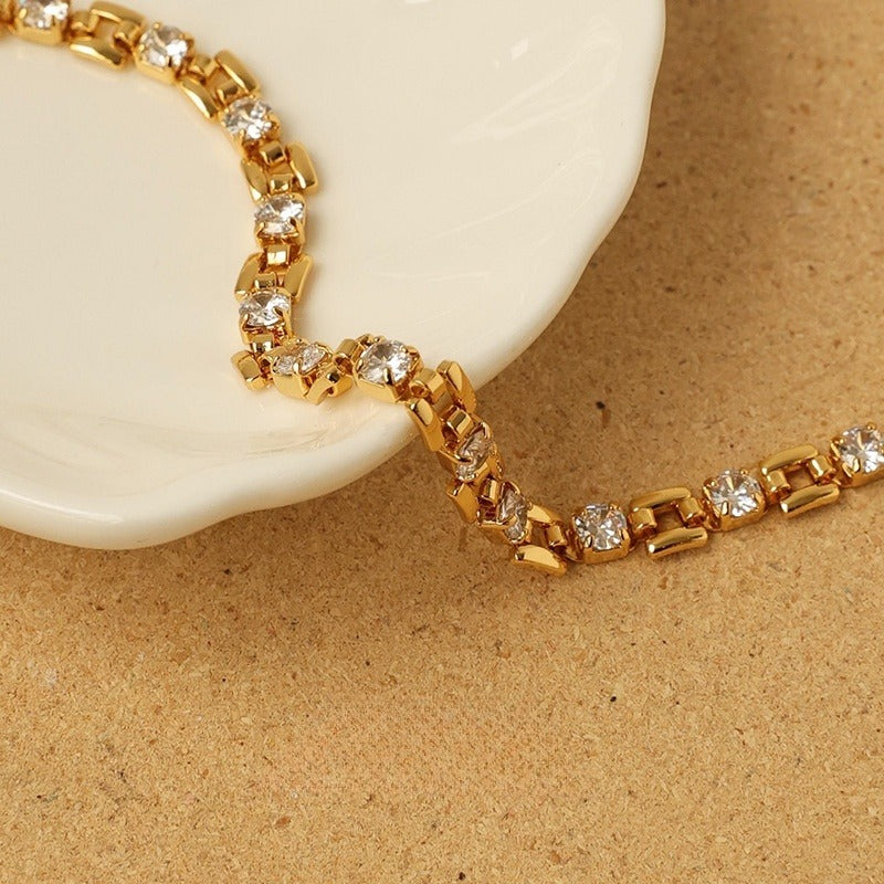 Vintage Rhinestone Block Chain Bracelet