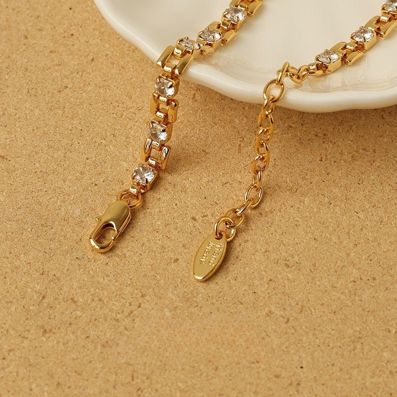 Vintage Rhinestone Block Chain Bracelet