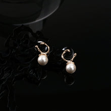 Load image into Gallery viewer, French Sleek Hoop Pearl Earrings
